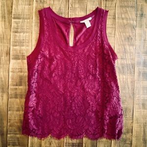 Banana Republic Dark Red Lace Sleeveless Top